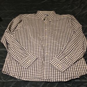 Lands' End Men's Gingham Shirt - Navy and White